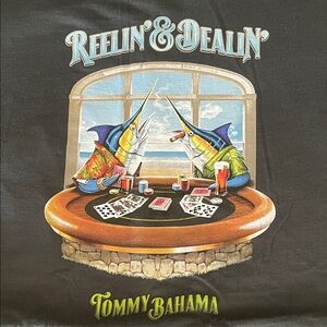 Tommy Bahama Black Tee with Fish Poker Graphic